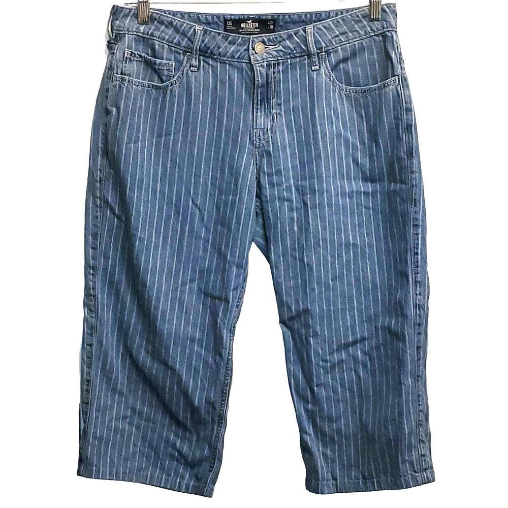 Hollister Low-Rise Vintage Baggy Pin Stripe Capri Cropped Jeans Y2K 13S